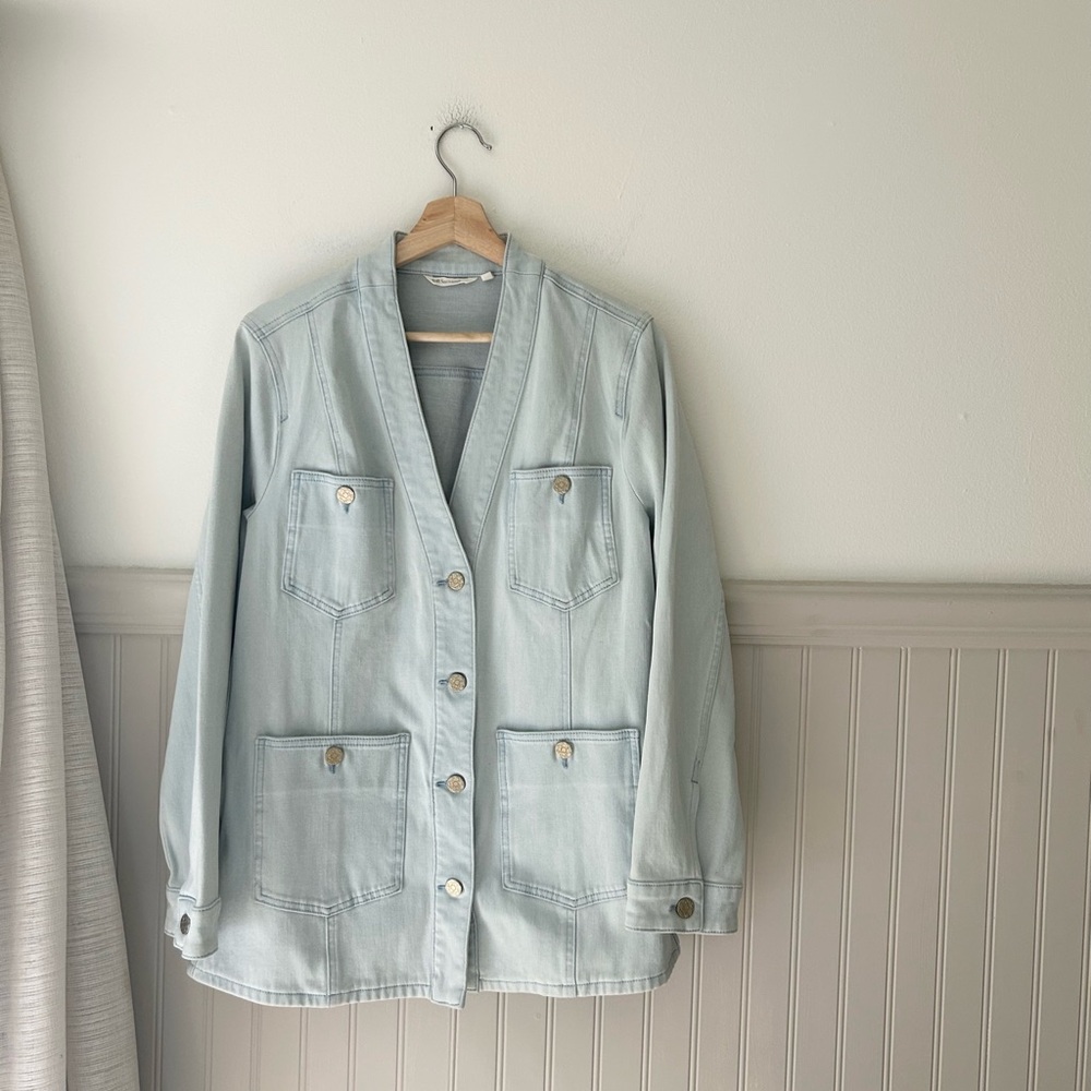 Soft Surroundings Medium Next Level Light Blue Denim-Style 4 Button Jacket